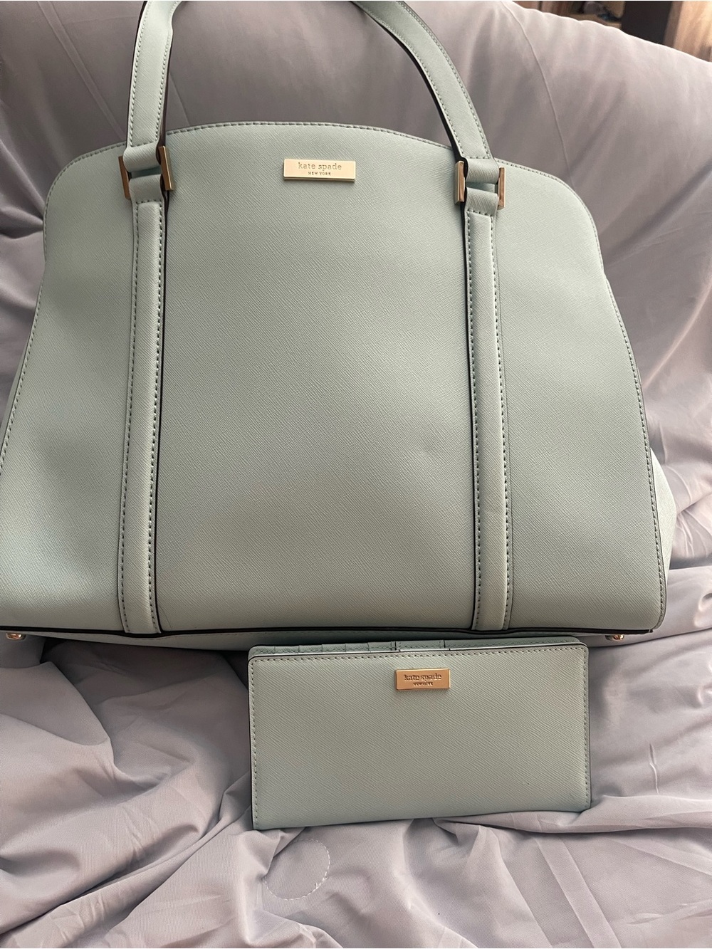 kate spade light blue Saffiano Tote with Matching Wallet